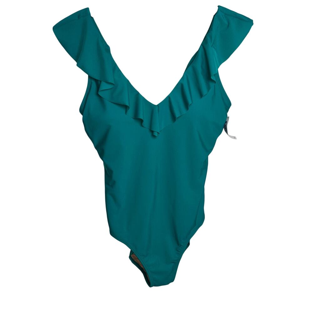 Old Navy Ruffle V-Neck One-Piece Swimsuit Size L NWT Teal Green Cheeky
